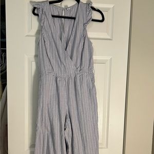 Cotton Light Blue Striped Jumpsuit